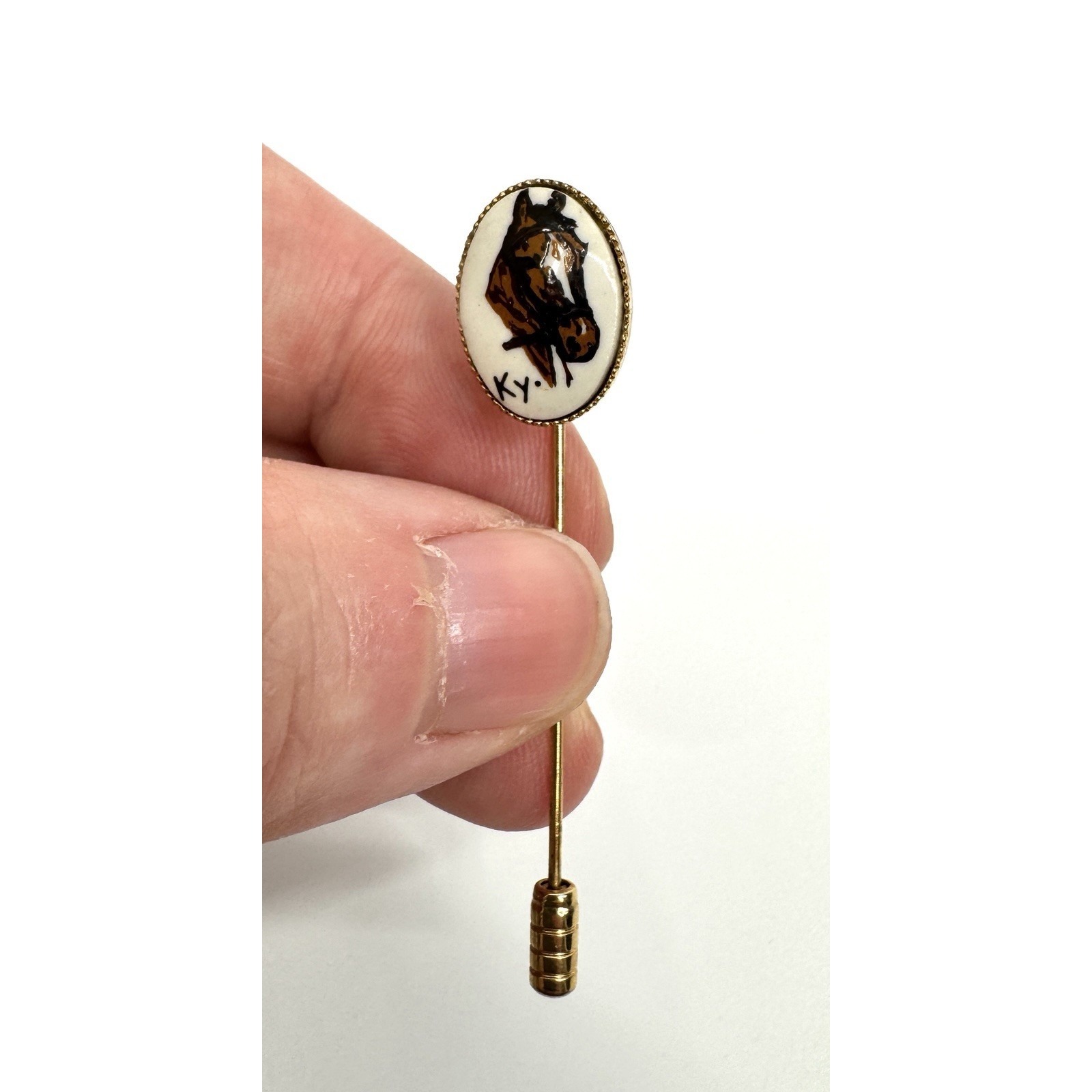 Vintage Ky Horse Racing Pin Stickpin Brooch Equestrian Hat Pocket Gold Tone